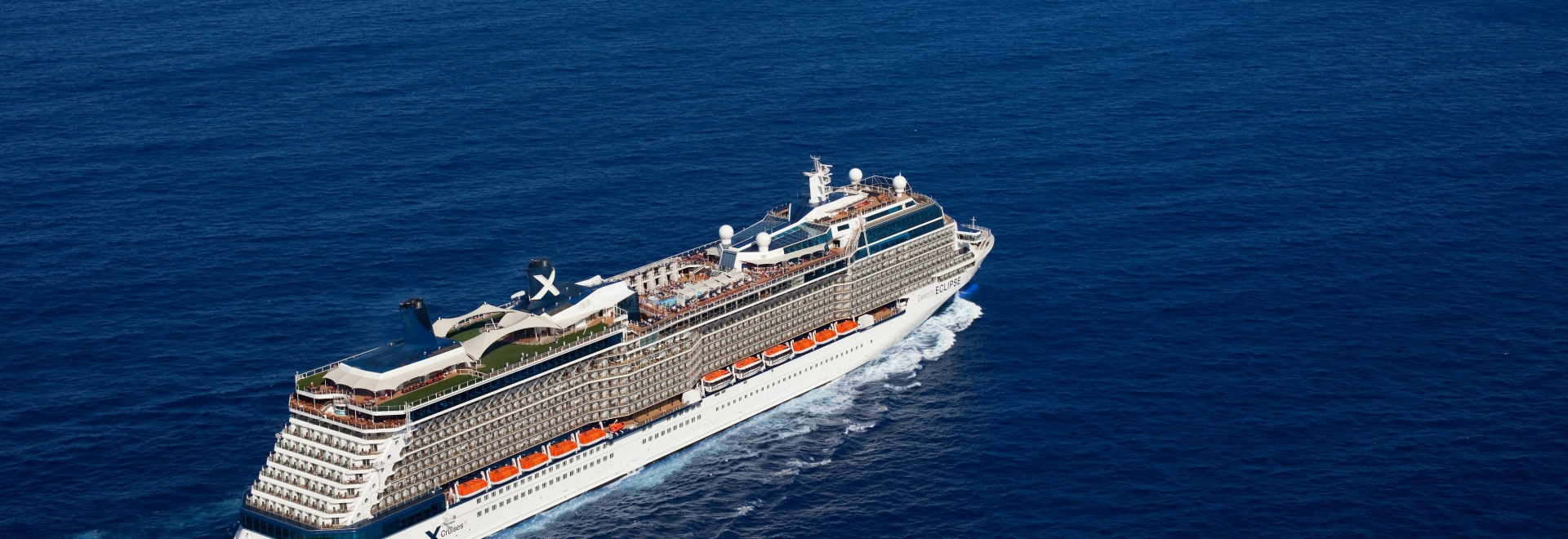 Aerial of the Celebrity Eclipse sailing